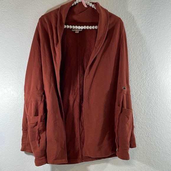 KNOX ROSE Jacket Drape Front Long Sleeve With Pockets Fiery Brown Size XS - Picture 2 of 11